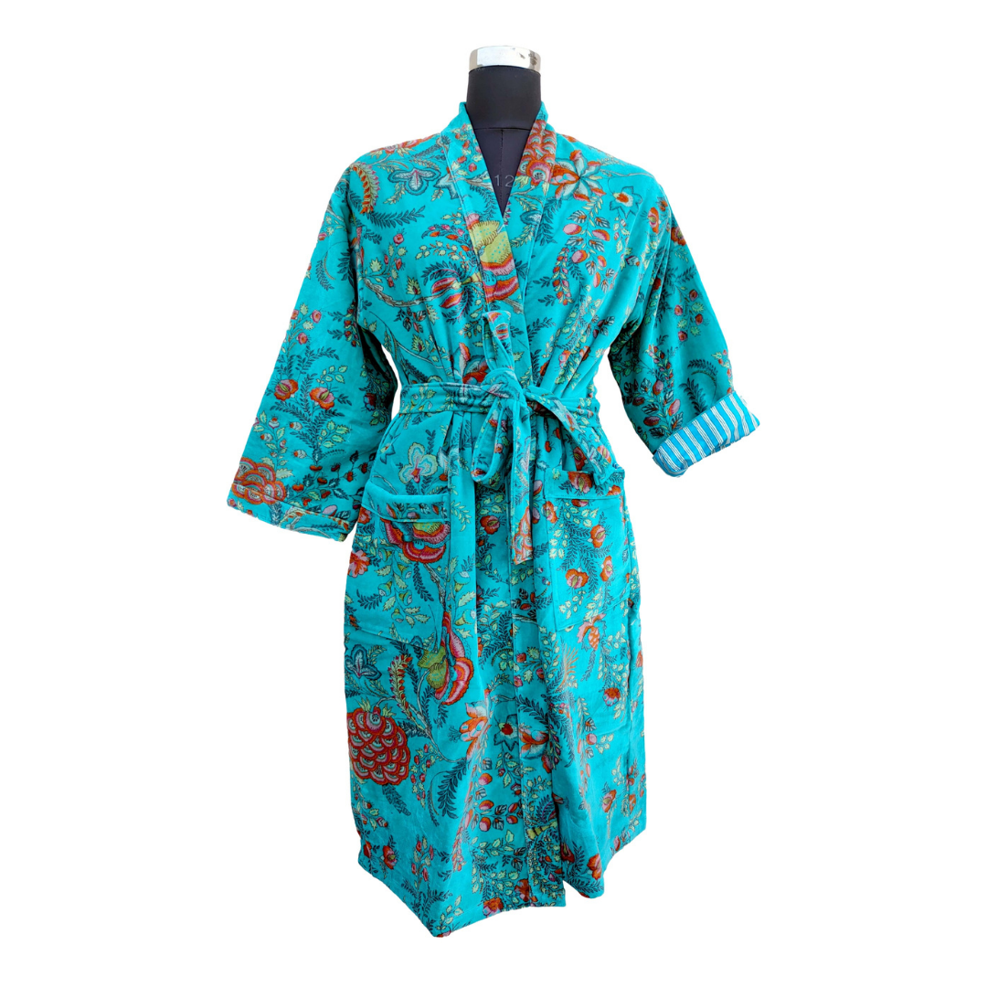 Blue Mist Cotton Velvet Robe