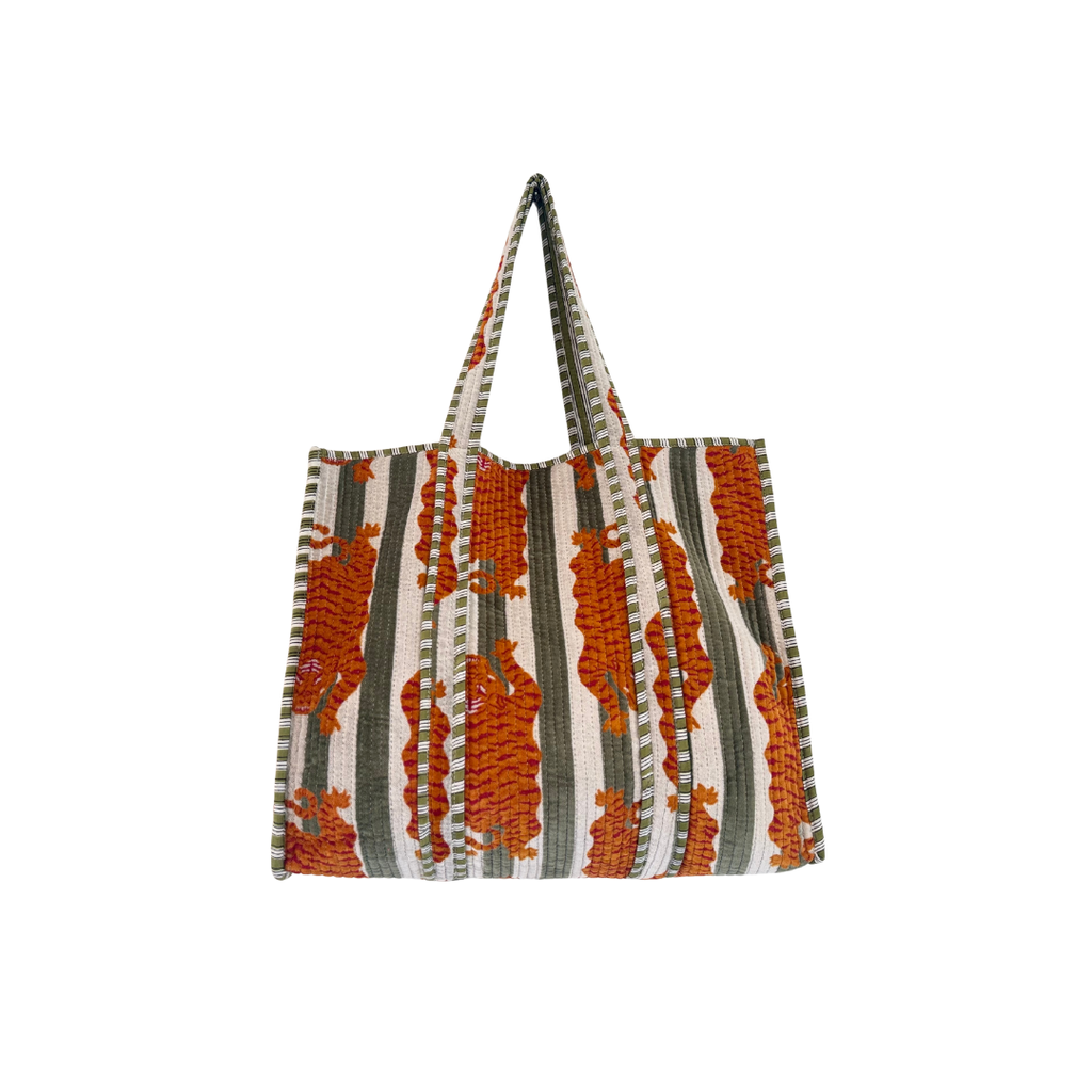 Jade Green Leopard Velvet Quilted Tote Bag