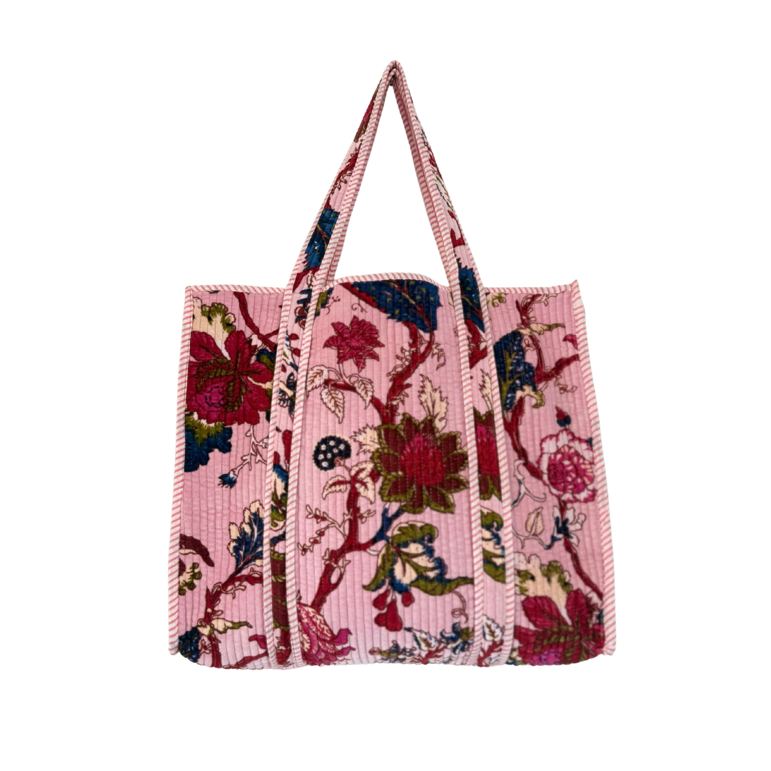 Pastel Pink Velvet Quilted Tote Bags