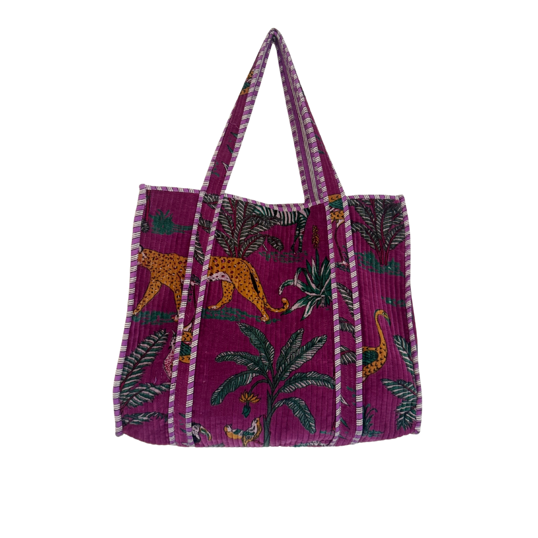 Purple Jungle Velvet Quilted Tote Bag