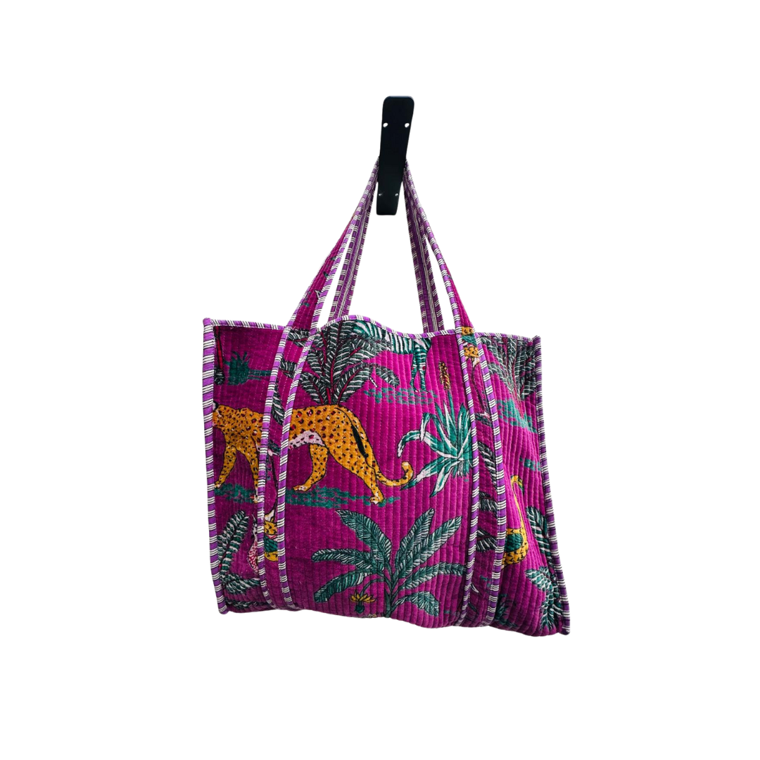 Purple Jungle Velvet Quilted Tote Bag
