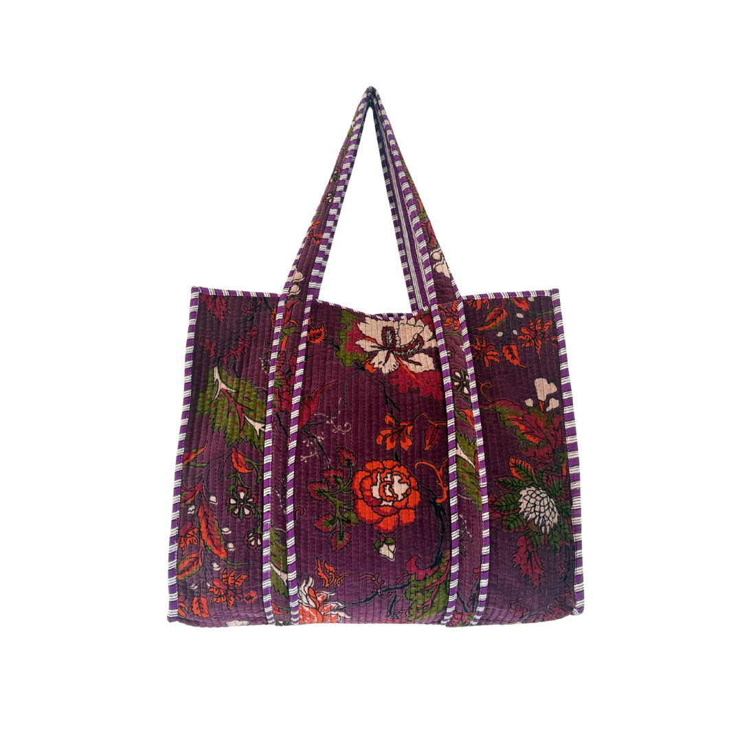 Mauve Blossom Velvet Quilted Tote Bag