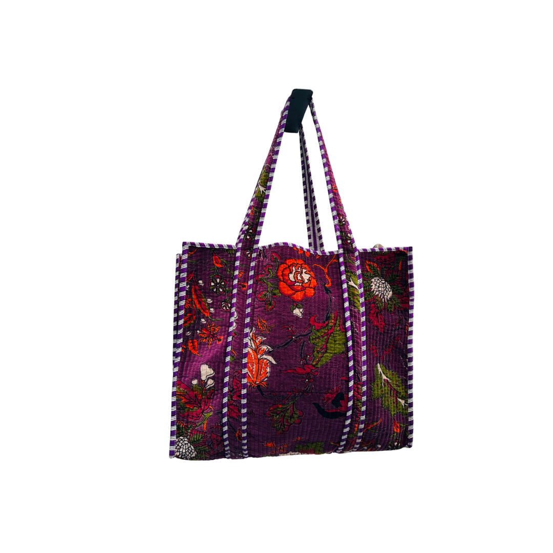 Mauve Blossom Velvet Quilted Tote Bag