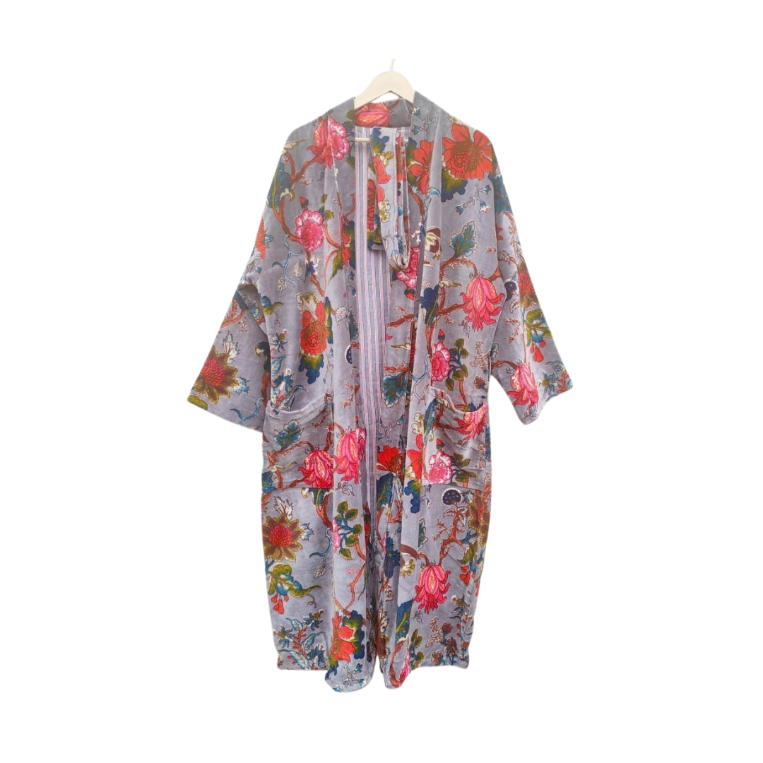 Grey Blossom Velvet Robe