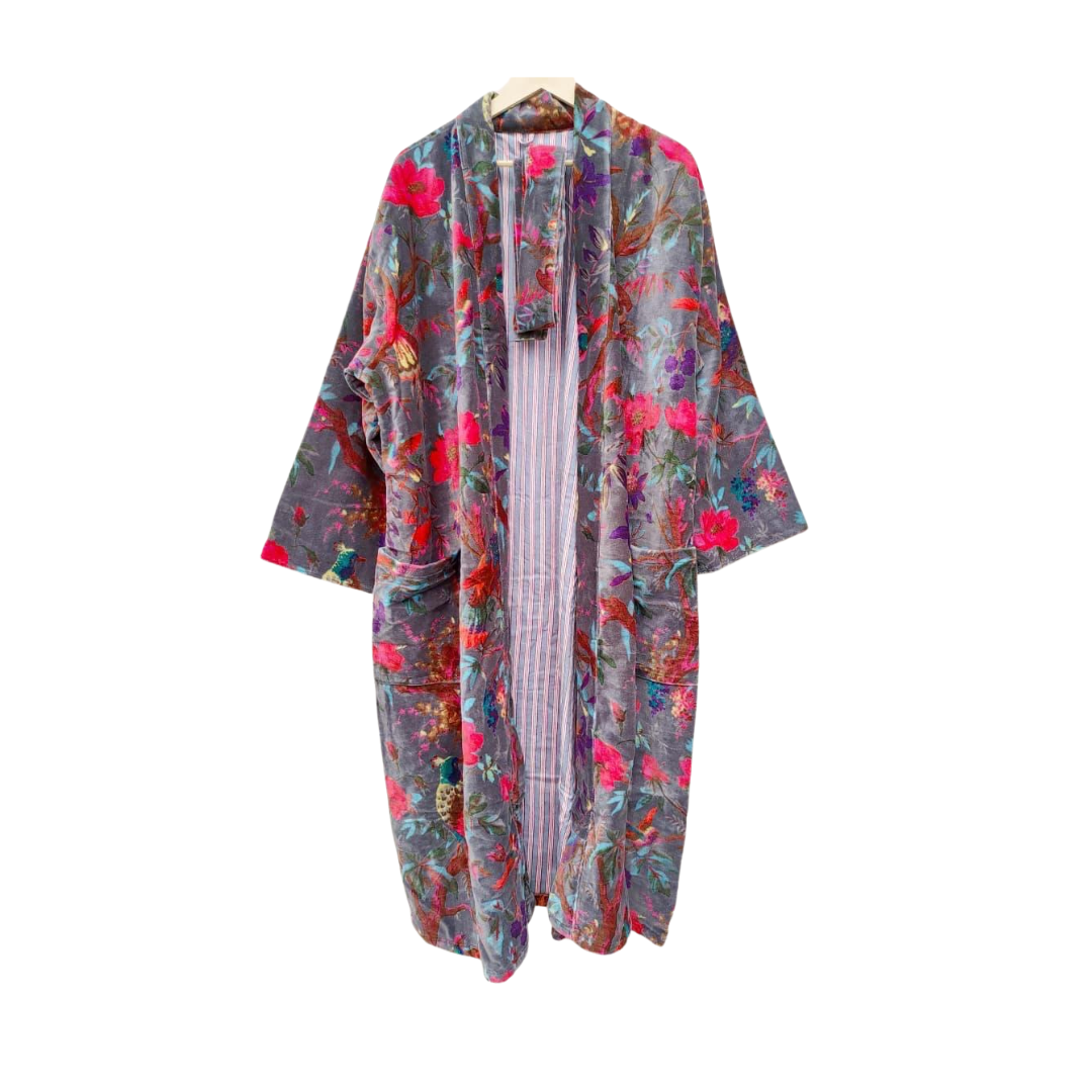 Grey Tropic Velvet Robe