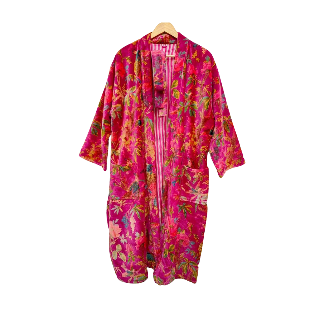 Hot Pink Tropic Velvet Robe