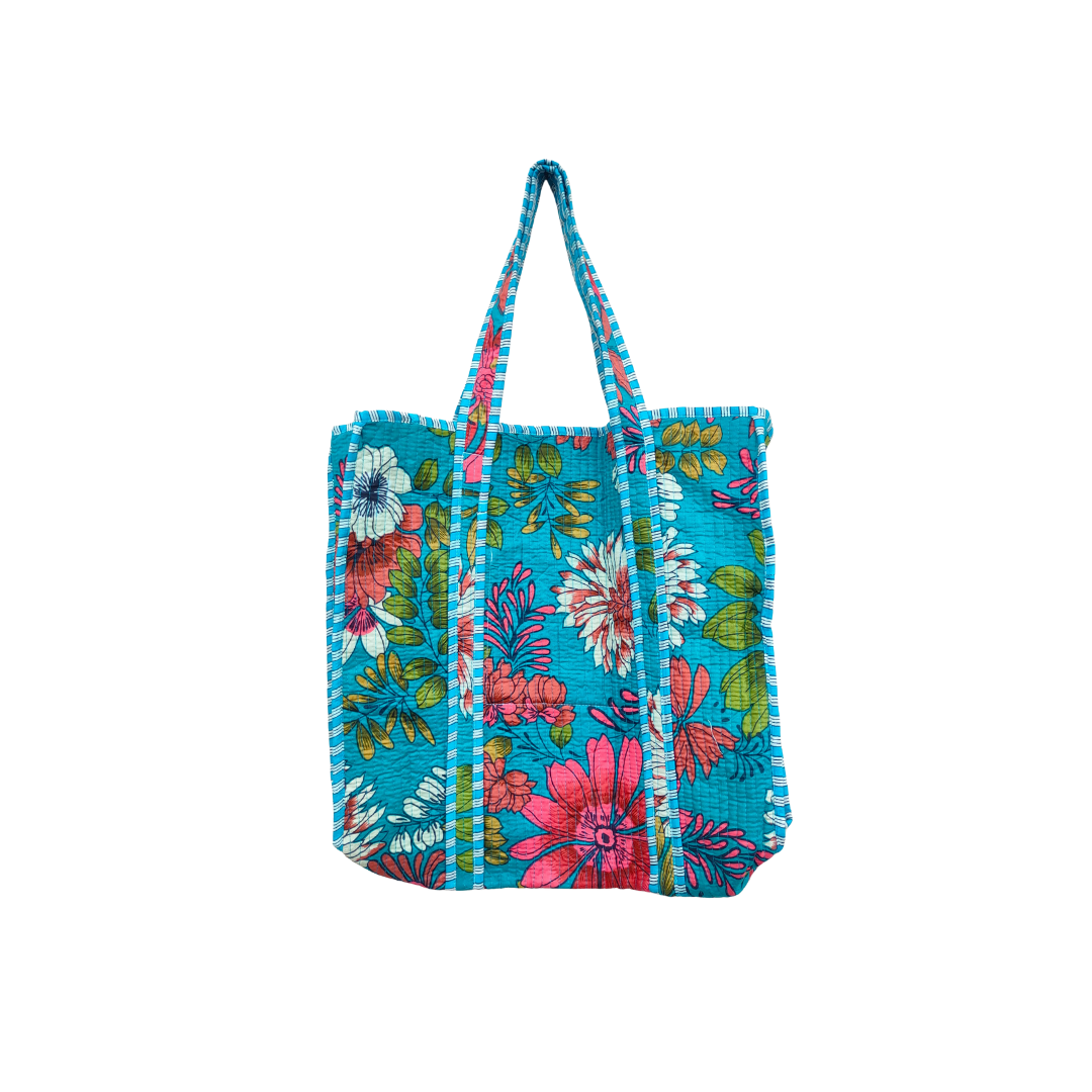Blue Bouquet Cotton Quilted Tote Bag