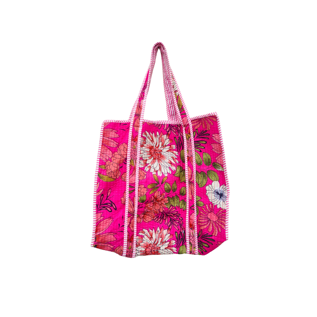 Hot Pink Bouquet Cotton Quilted Tote Bag