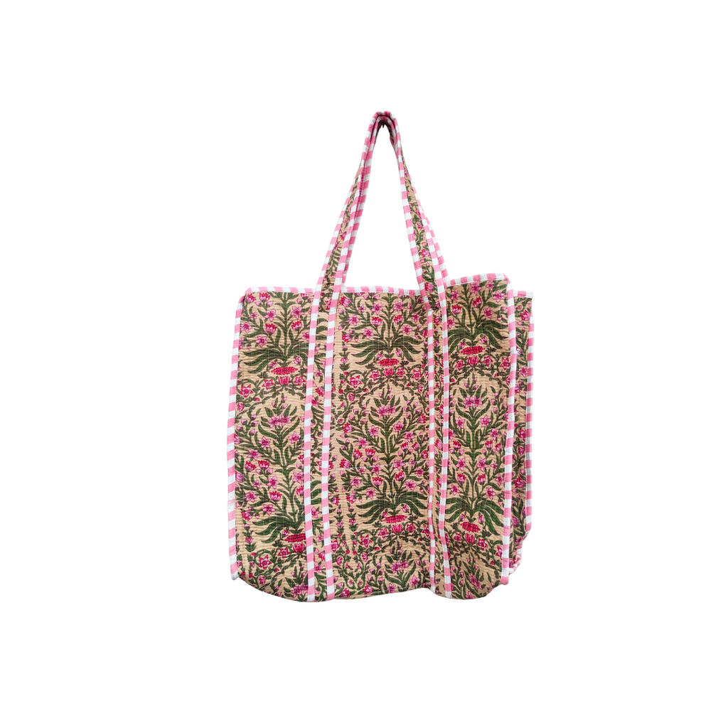Ditsy Peach Cotton Quilted Tote Bag