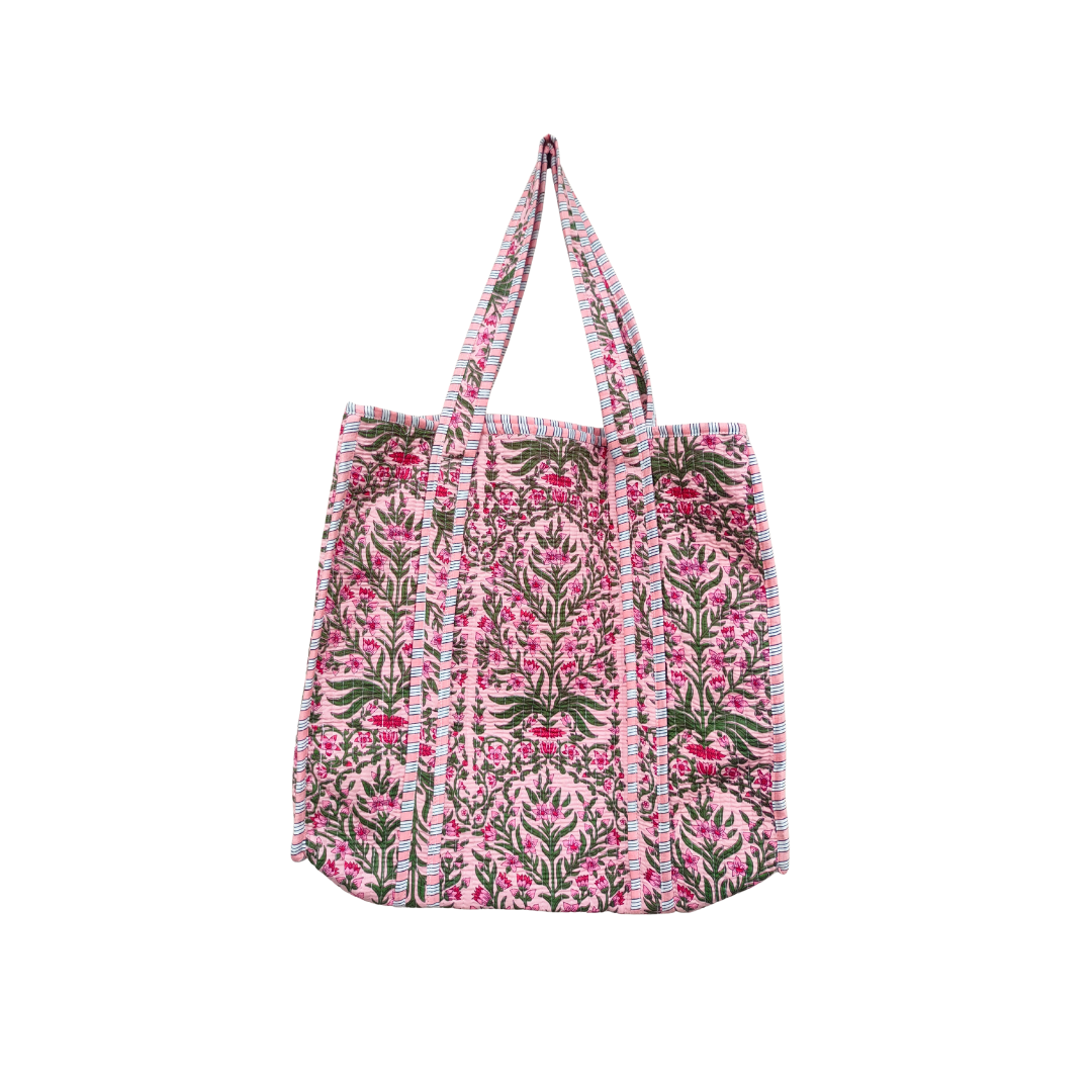 Ditsy Pink Cotton Quilted Tote Bag