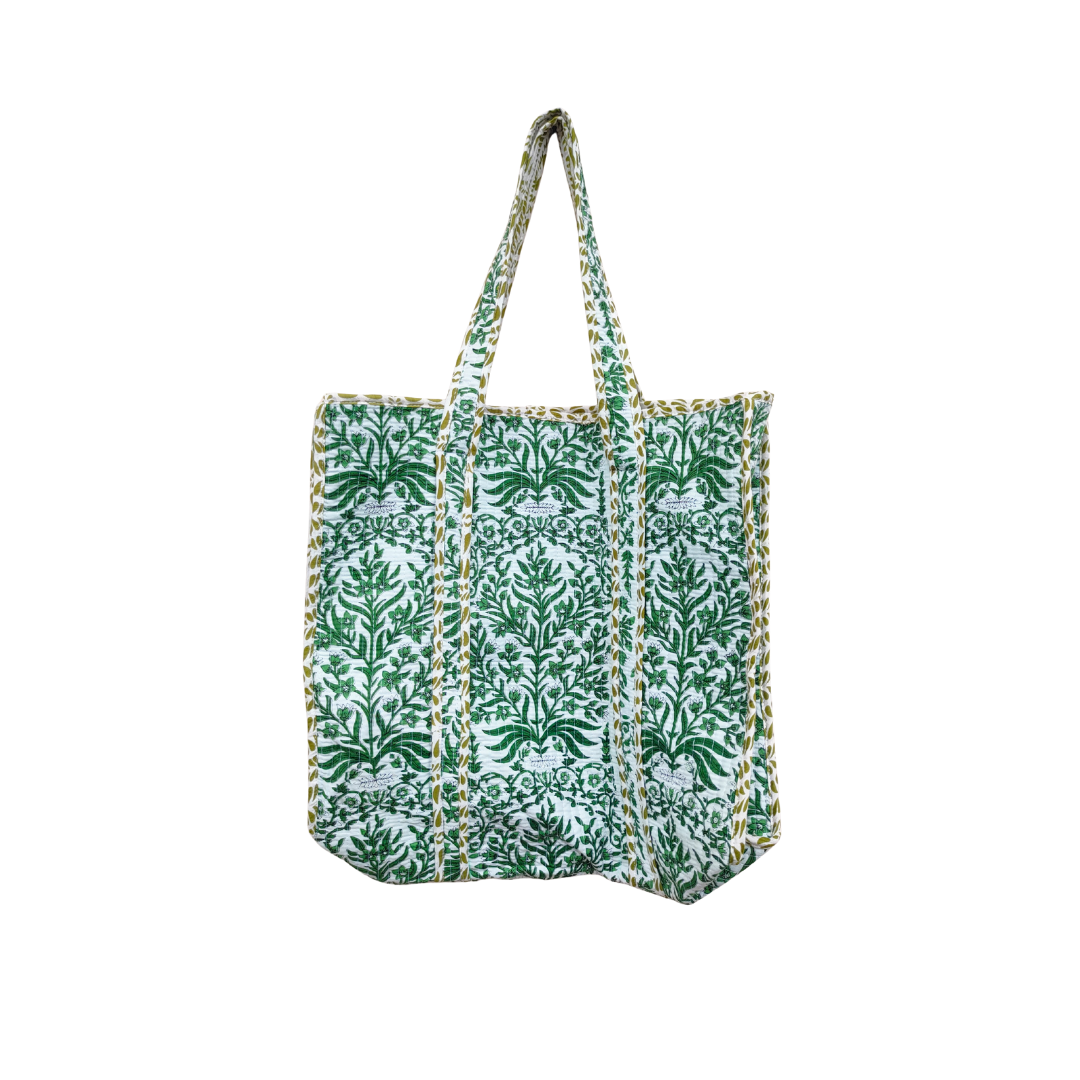Ditsy Green Cotton Quilted Tote Bag