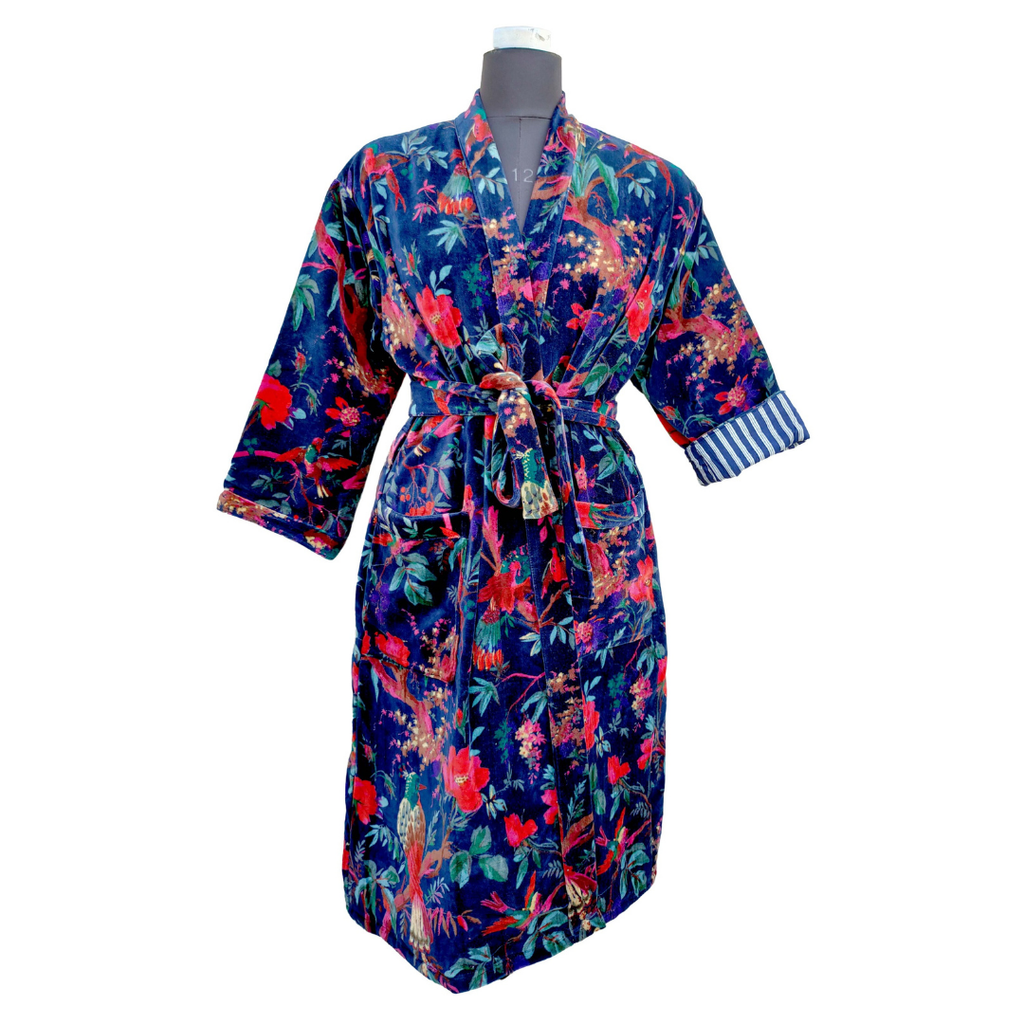 Blue Bird Floral Velvet Robe