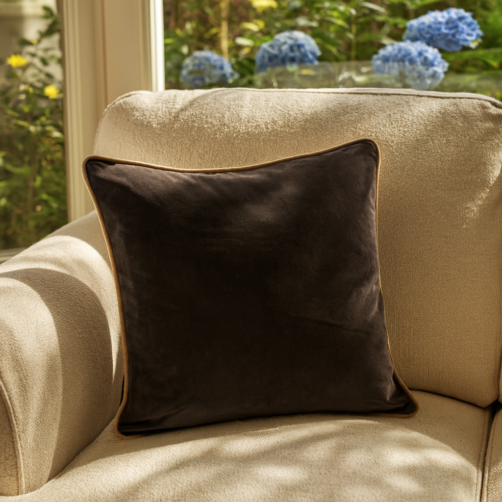 Rim Velvet Cushion Deep Grey