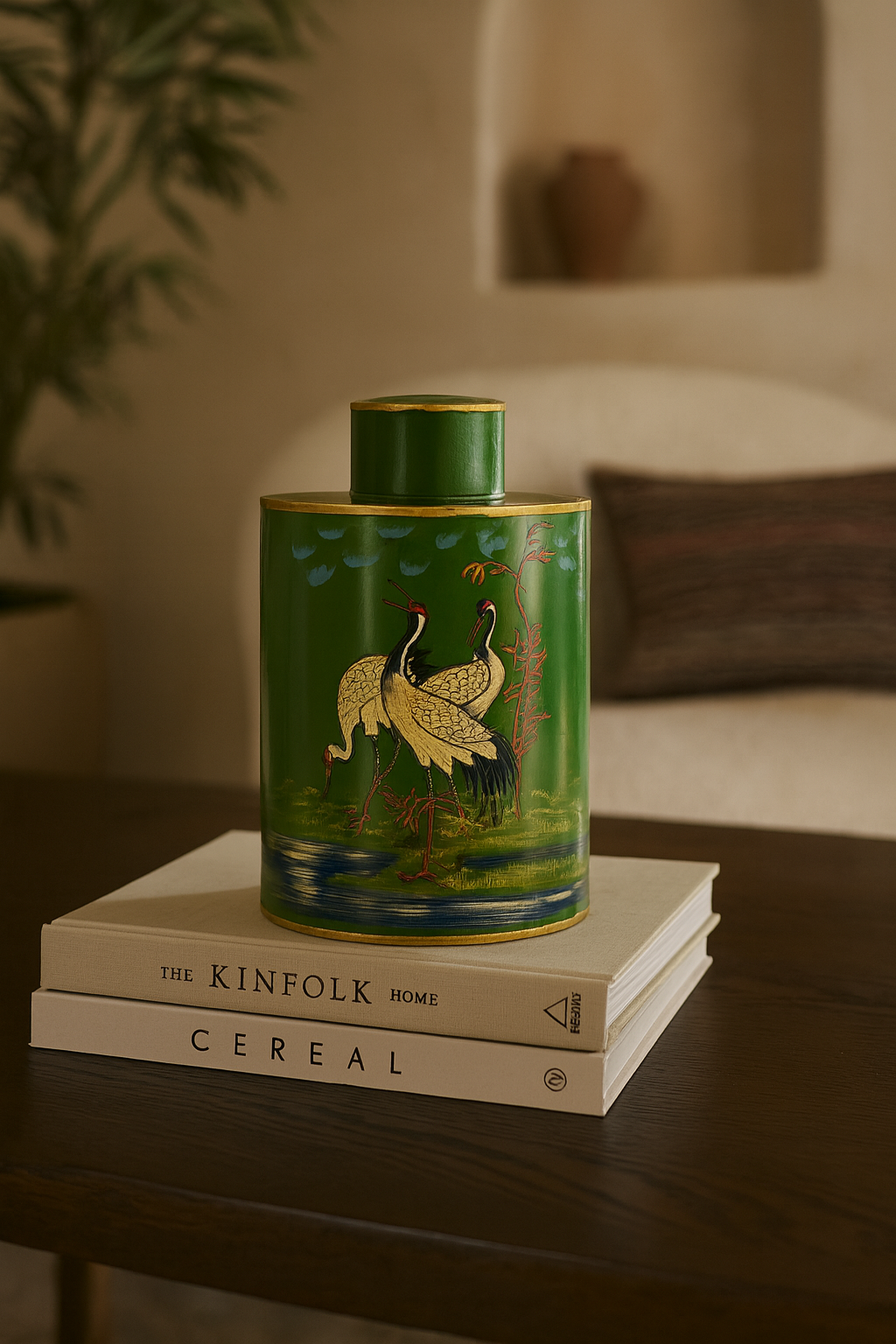 Crane Garden Vase with lid