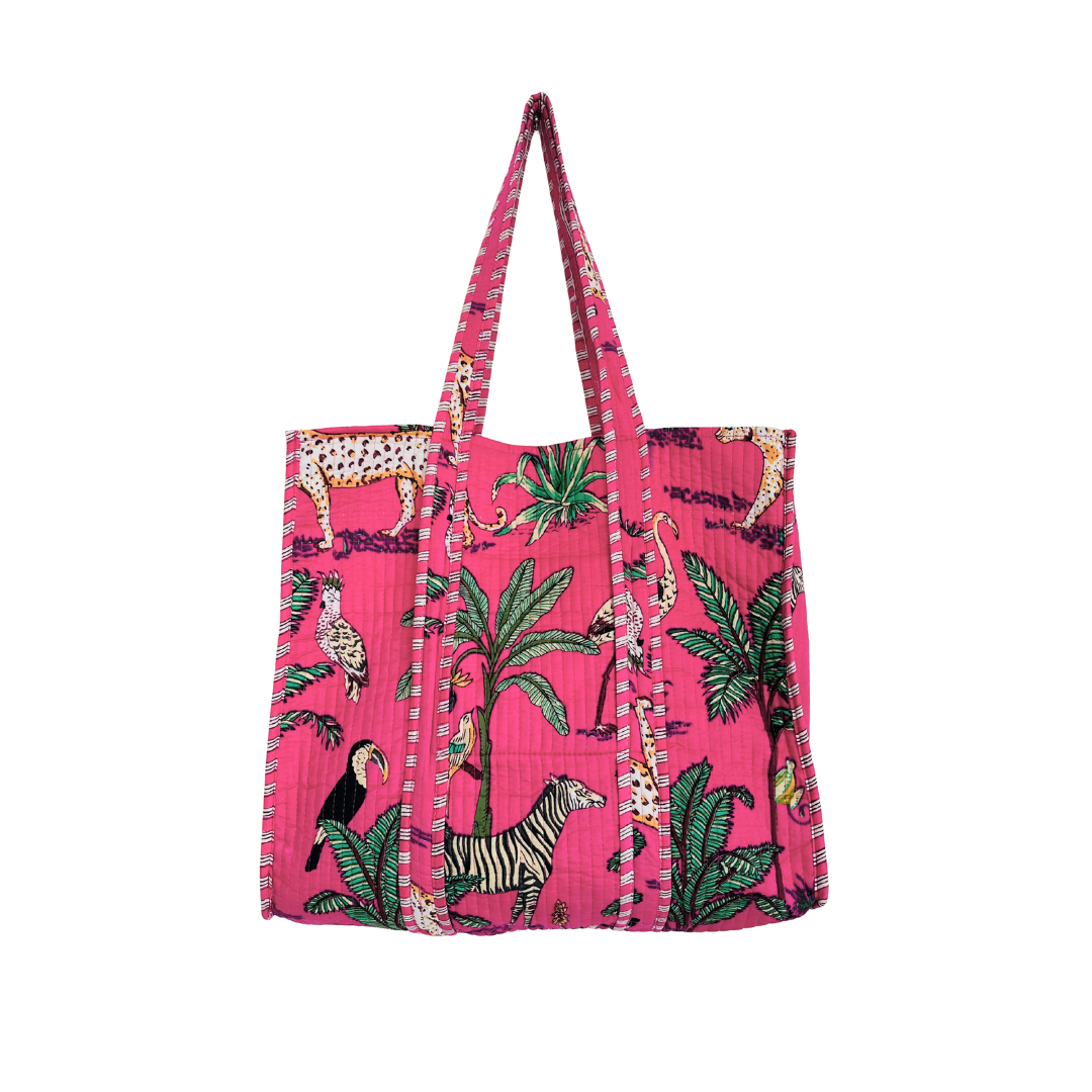 Hot Pink Jungle Velvet quilted tote bag