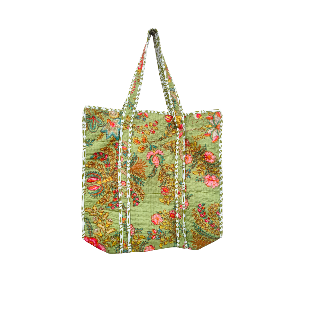 Rosetta Green Cotton Quilted Tote Bag