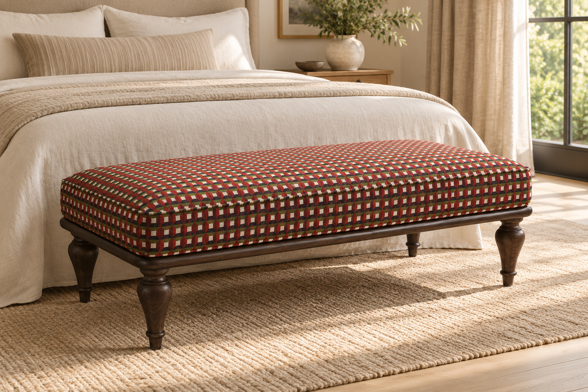 Heritage Bench styled in a softly lit interior