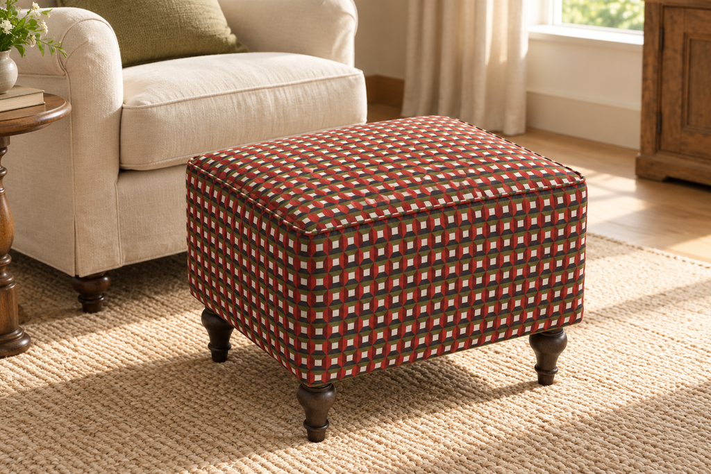 Heritage Foot Stool styled in a softly lit interior