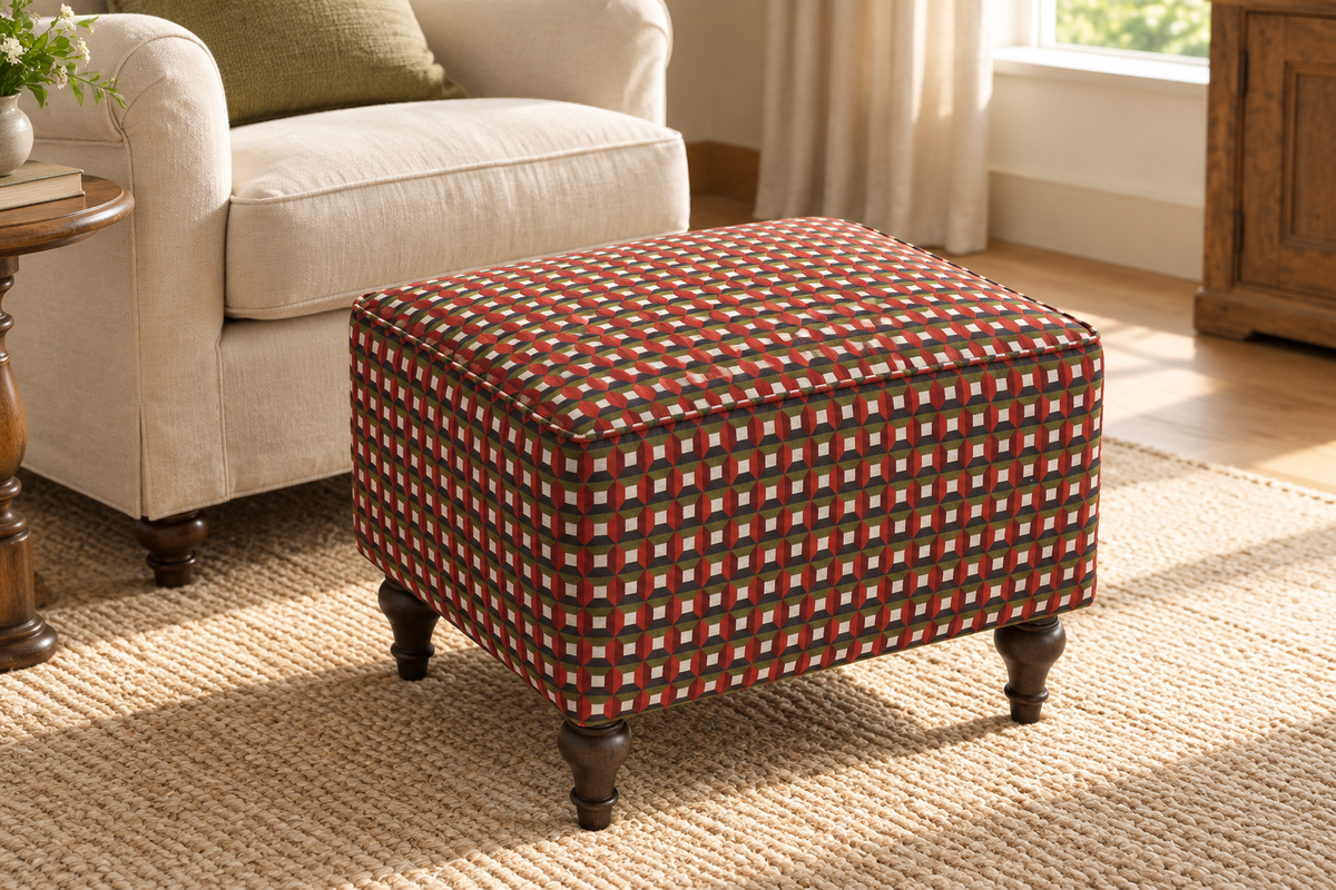 Heritage Foot Stool styled in a softly lit interior