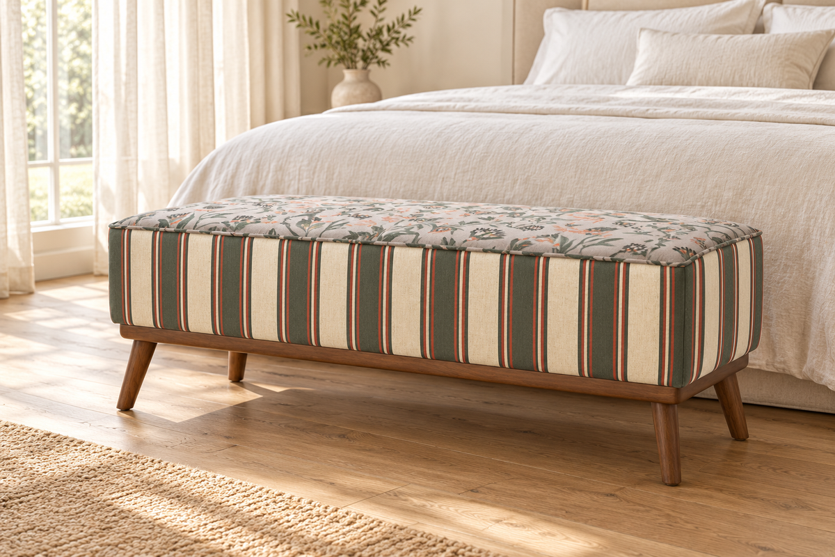 Foxglove Bench styled in a softly lit interior