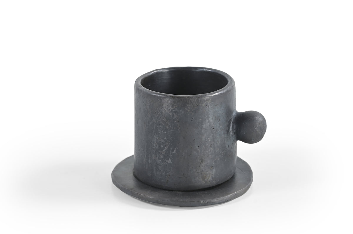 Longpi Pottery Coffee Mug with Saucer