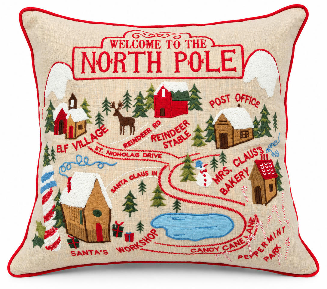 Welcome to the North Pole Cushion on a white background