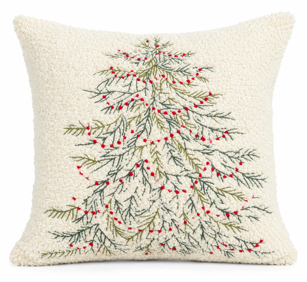 Delicate Christmas Tree Cushion on a white background