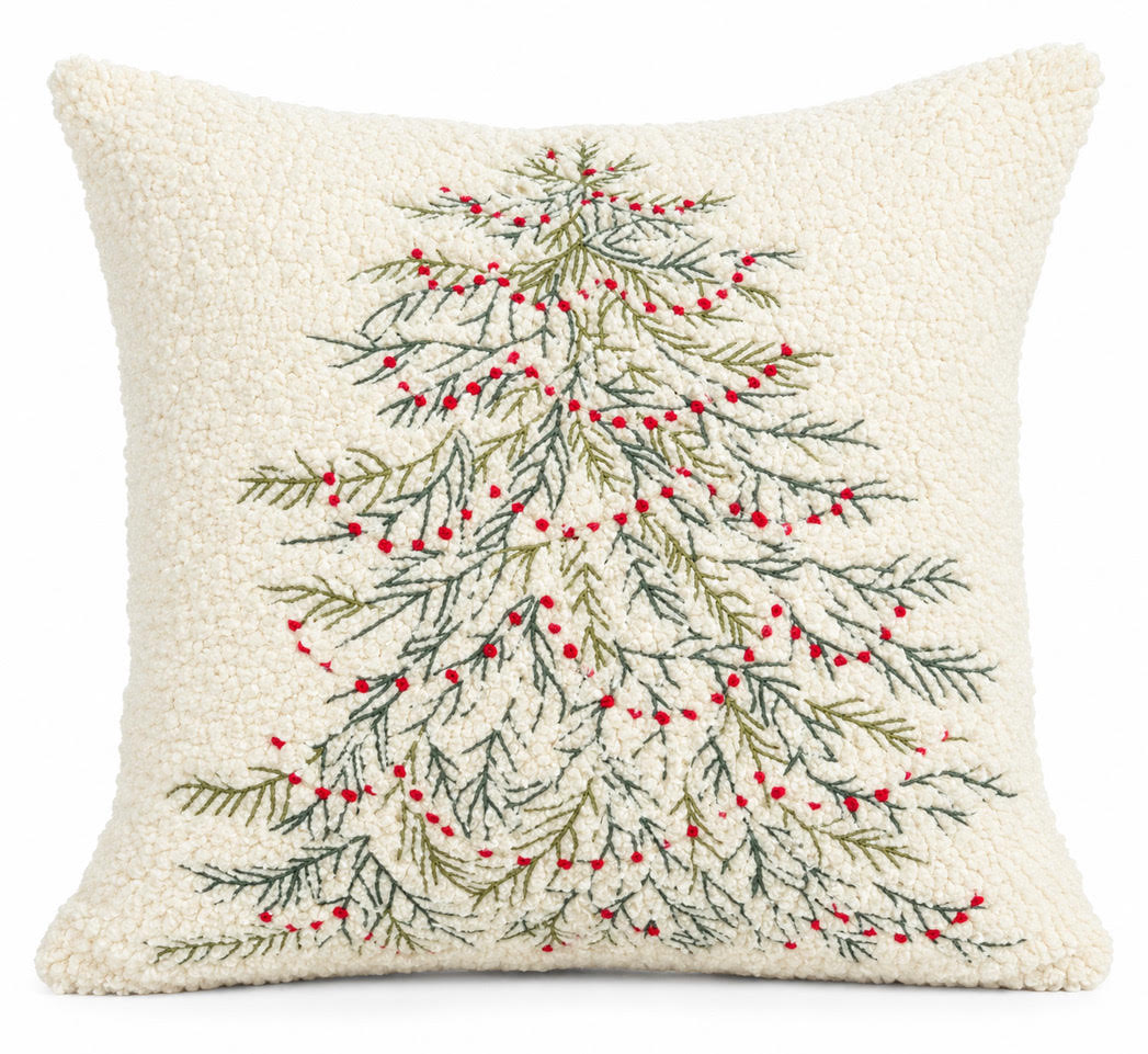 Delicate Christmas Tree Cushion on a white background