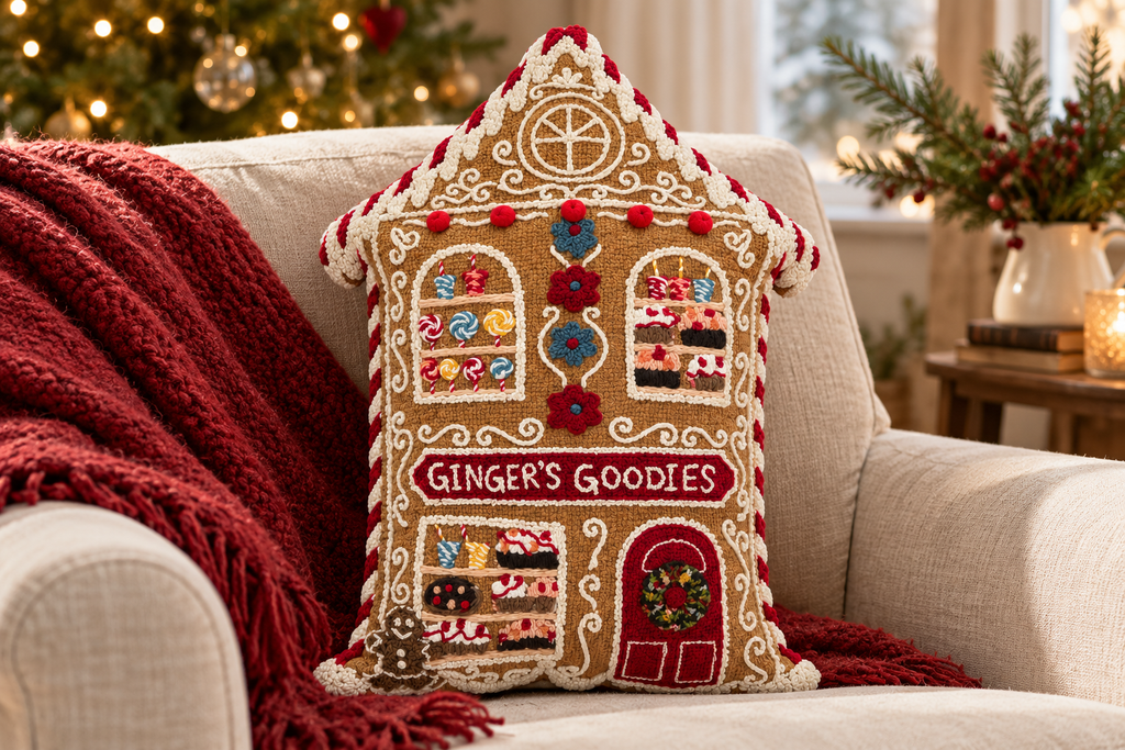 Ginger's Goodies Shaped Cushion styled in a festive living room