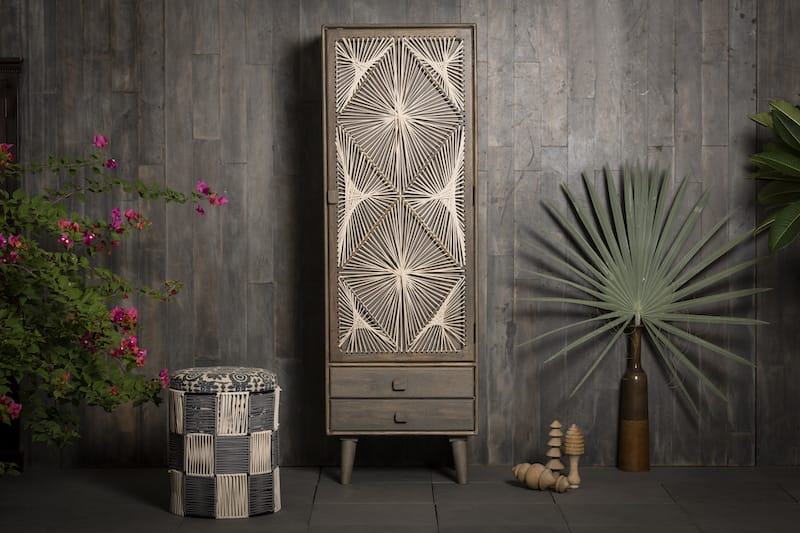 boho natural tall storage cabinet product image