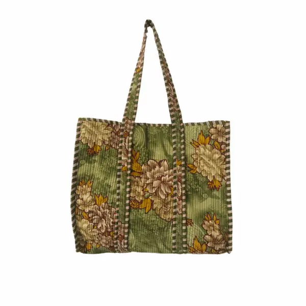 Bottle Green Bird Cotton Quilted Tote Bag
