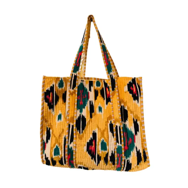 Buttermilk Ikat Velvert Quilted Tote Bag