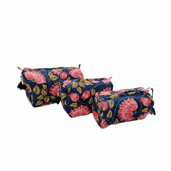 Navy Floral Wash Bags-set of 3