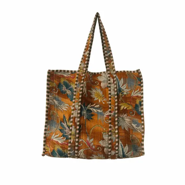 Orange Bird Cotton Quilted Tote Bag