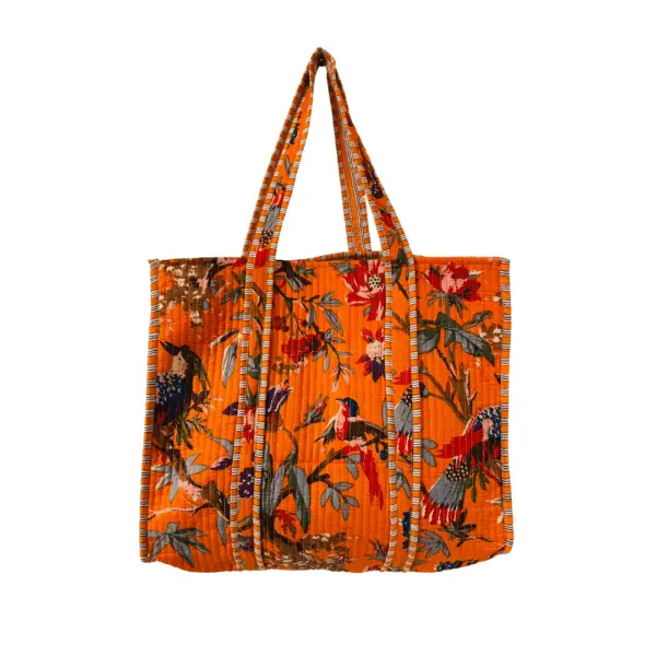 Orange Tropic Cotton Quilted Tote Bag