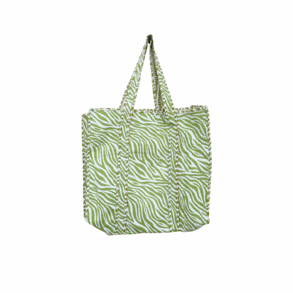 Lime Zebra Cotton Quilted Tote Bag