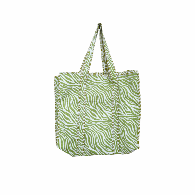 Lime Zebra Cotton Quilted Tote Bag