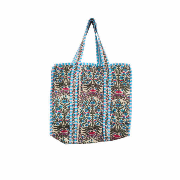 Blue Ditsy Floral Cotton Quilted Tote Bag